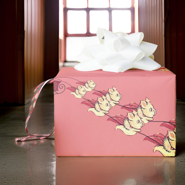 Flying Pigs Sleigh Christmas Wrapping Paper (Creator Uploaded)