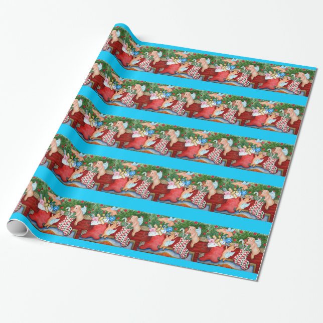 Flying Pigs Stuff Stockings Wrapping Paper (Unrolled)