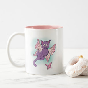 Flying Pink and Purple Fairy Cat Two-Tone Coffee Mug