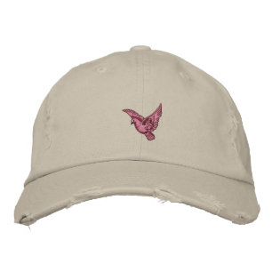 Flying pink bird womens embroidered distressed hat