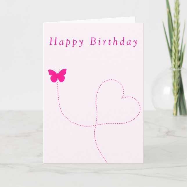 Flying Pink Butterfly Birthday Card (Front)