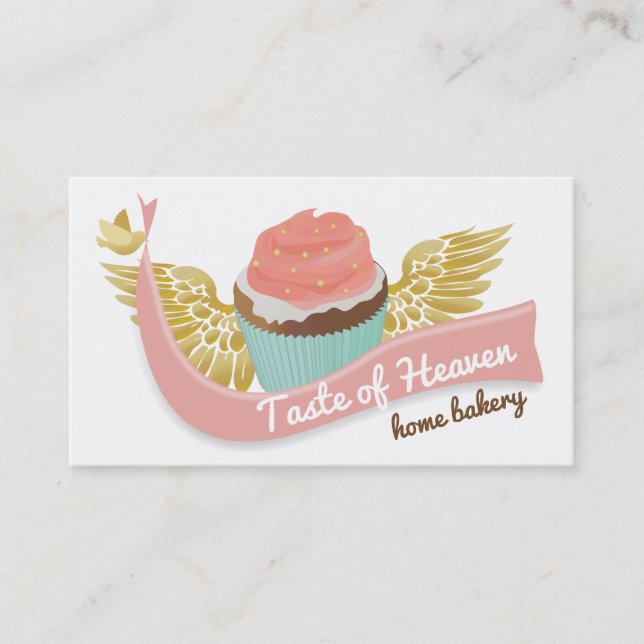 flying pink cupcake angel wings bird bakery baking business card (Front)