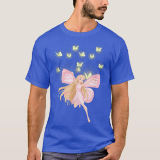 Flying pink fairy and yellow butterflies  T-Shirt