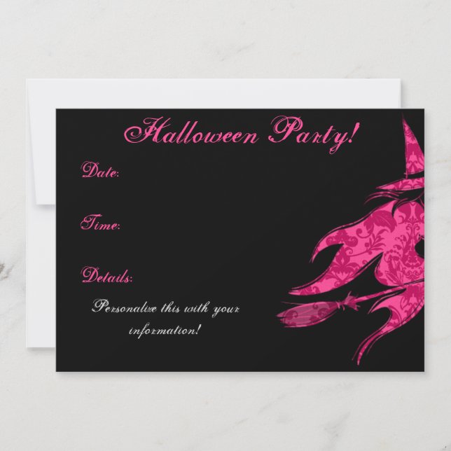 Flying Pink Witch Halloween Invitation (Front)