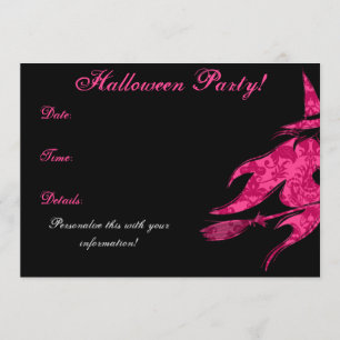Flying Pink Witch Halloween Invitation