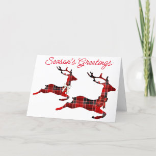 Flying Plaid Reindeer Holiday Card