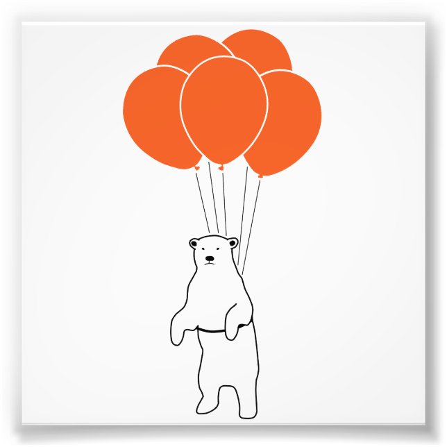 Flying Polar Bear with Balloons Photo Print (Front)