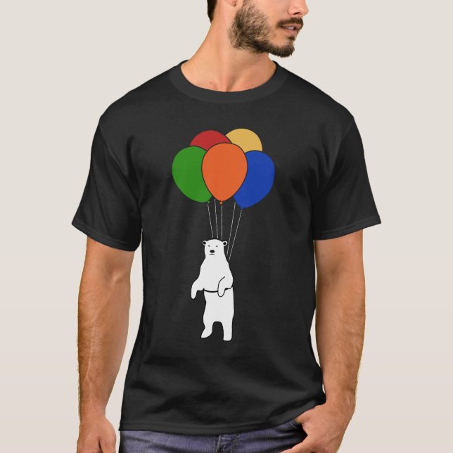Flying Polar Bear with Birthday Balloons T-Shirt (Front)