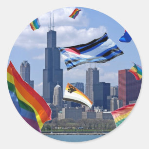 Flying Pride Over Chicago Classic Round Sticker