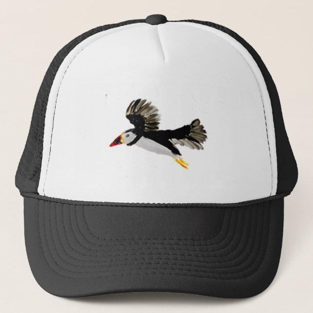 Flying Puffin Art Trucker Hat (Front)