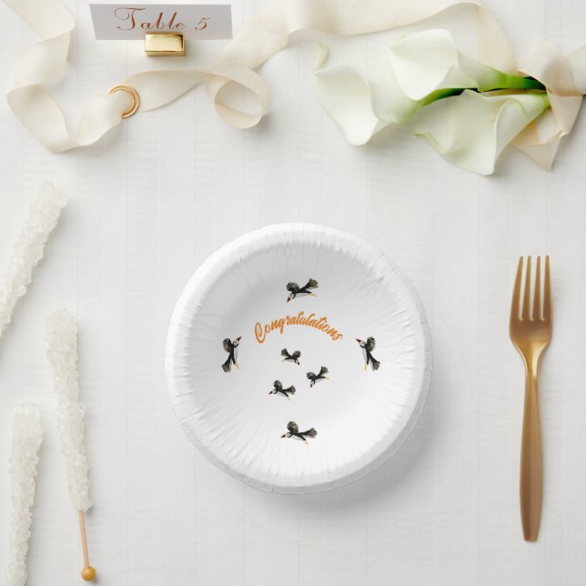 Flying Puffin Birds Congratulations Paper Plate (Wedding)