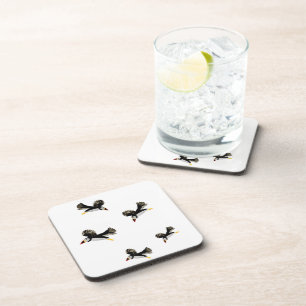 Flying Puffins Fun Bird Art Coaster