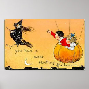 Flying Pumpkn and Witch Poster