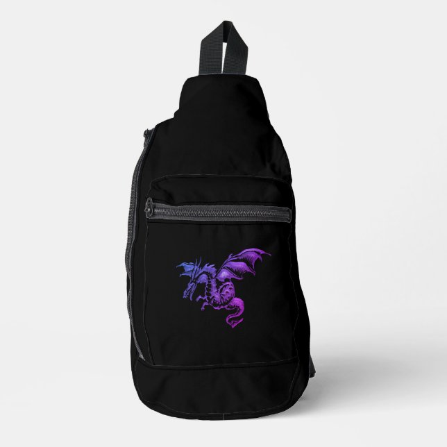 Flying Purple Dragon Against Black Sling Bag (Front)