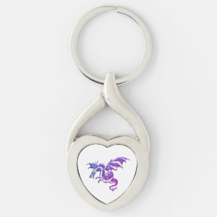 Flying Purple Dragon Against White Key Ring