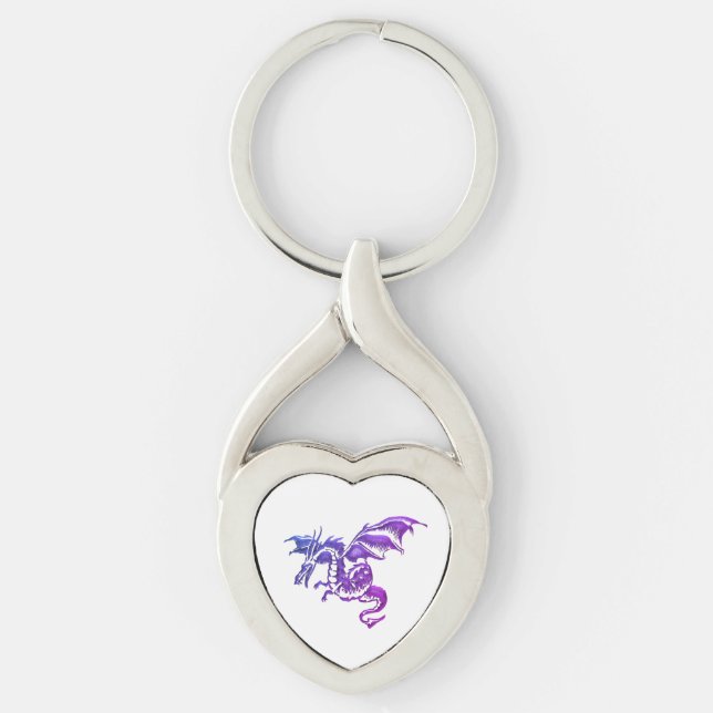 Flying Purple Dragon Against White Key Ring (Front)