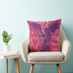 Flying Purple Phoenix Bird Graphic Cushion