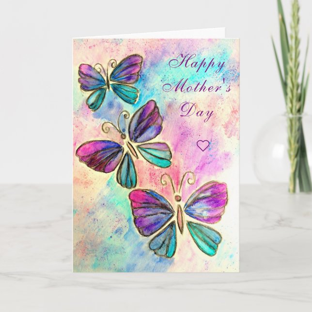 Flying Purple Pink Butterflies Mother's Day Card (Front)