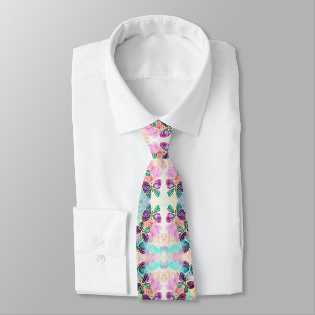 Flying Purple Pink Butterflies Neck Tie (Tied)