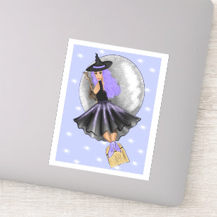 Flying Purple Witch On A Broomstick Sticker