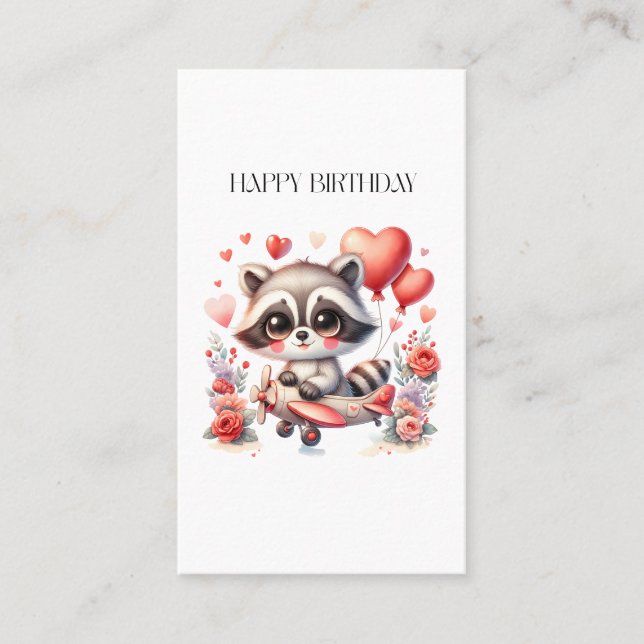Flying Racoon Birthday Calling Card (Front)