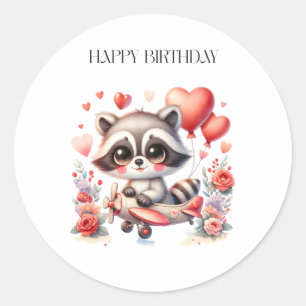 Flying Racoon Birthday Classic Round Sticker