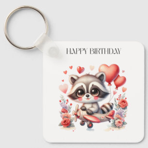 Flying Racoon Birthday Key Ring