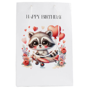 Flying Racoon Birthday Medium Gift Bag