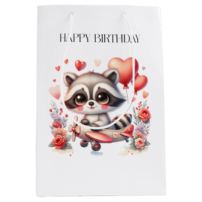 Flying Racoon Birthday Medium Gift Bag (Front)