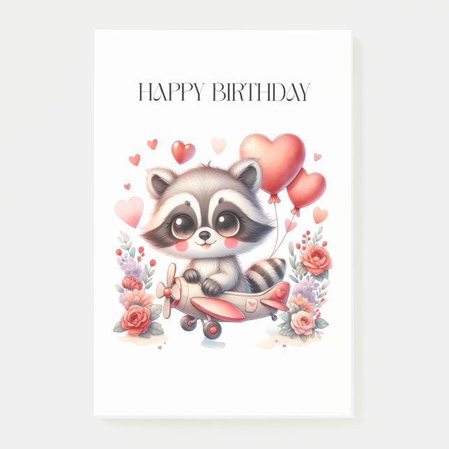 Flying Racoon Birthday Post-it Notes (Front)