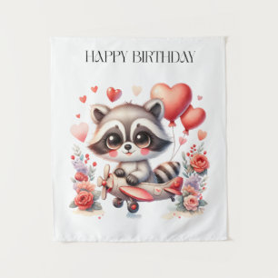 Flying Racoon Birthday Tapestry