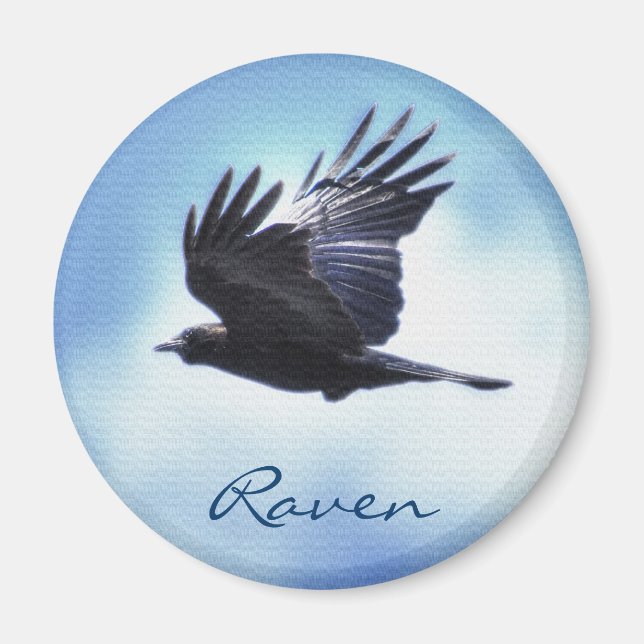 Flying Raven in Blue Sky HDR Photo Design 2 Magnet (Front)