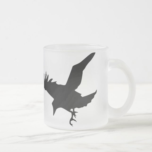 Flying Raven Silhouette Frosted Glass Mug (Right)
