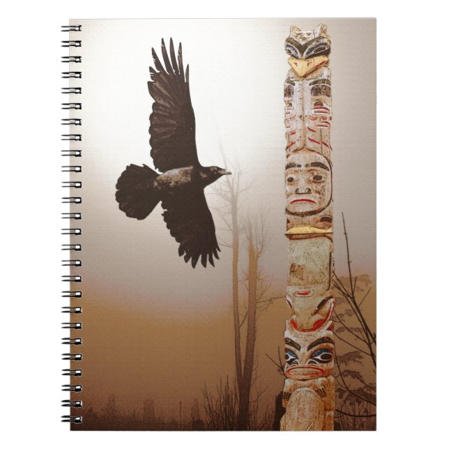 Flying Raven & Totem-Pole Fantasy Art Notebook (Front)