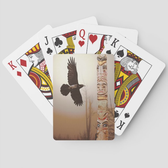 Flying Raven & Totem-Pole Fantasy Art Playing Cards (Back)