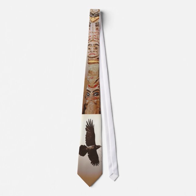 Flying Raven & Totem Pole Spiritual Haida Artform Tie (Front)