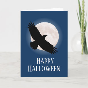 Flying raven with the moon behind it card