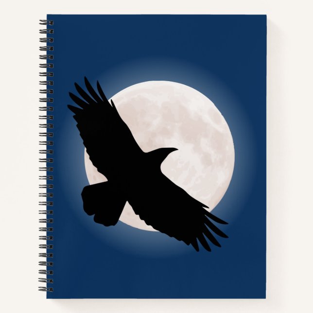 Flying raven with the moon behind it notebook (Front)