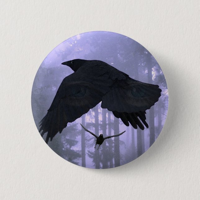 Flying Ravens, Forest & Eerie Eyes 6 Cm Round Badge (Front)