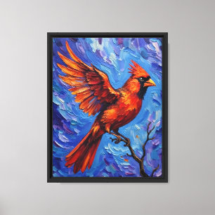 Flying Red Cardinal Bold Color Bird Painting Canvas Print