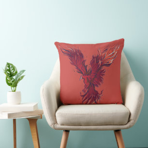 Flying Red Phoenix Bird Graphic Cushion