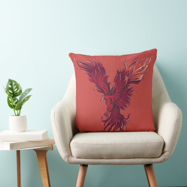 Flying Red Phoenix Bird Graphic Cushion (Chair)