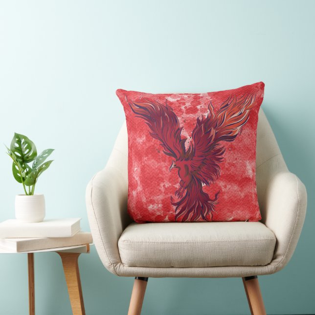 Flying Red Phoenix Bird Graphic Cushion (Chair)