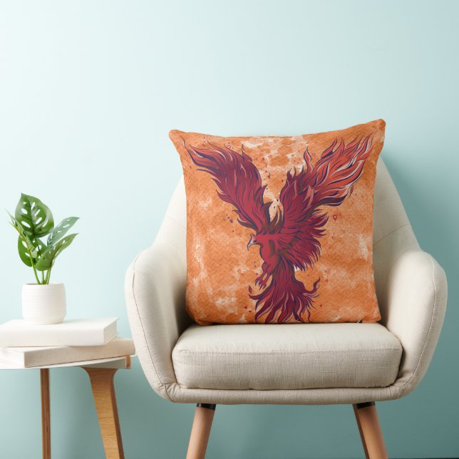 Flying Red Phoenix Bird Graphic Cushion (Chair)