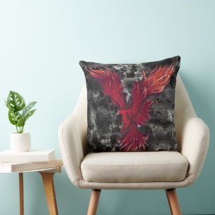Flying Red Phoenix Bird Graphic Cushion