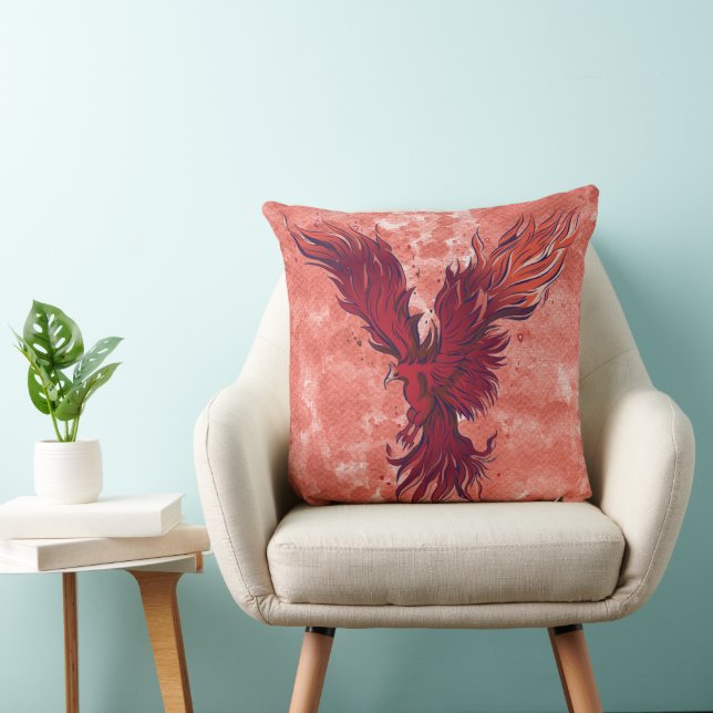 Flying Red Phoenix Bird Graphic Cushion (Chair)