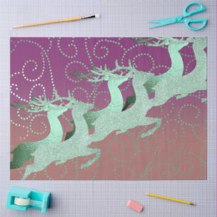 Flying Reindeer Mint Purple Clay Tissue Paper