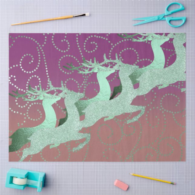 Flying Reindeer Mint Purple Clay Tissue Paper (Craft)