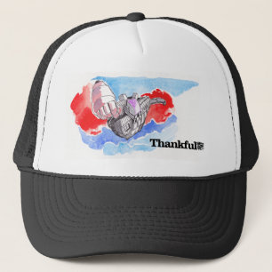 Flying robot with a punch trucker hat