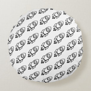 Flying Rocket Sketch Pattern Round Cushion